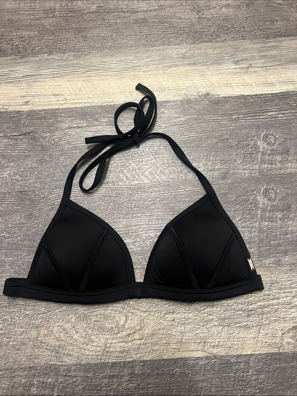PINK Black Triangl Swim Top with Metal Logo Accent Y2K